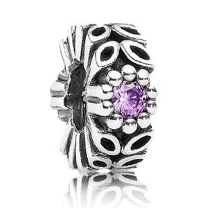 Pandora 925 Silver Purple Flower CZ Amethyst Sparkling Forest Spacer Bead Charm